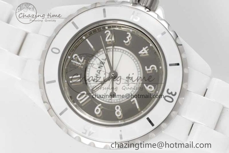 J13 33mm White Ceramic HTF 1:1 Best Edition Mirror Numbers Dial on Bracelet Swiss Quartz NewStyle 10257
