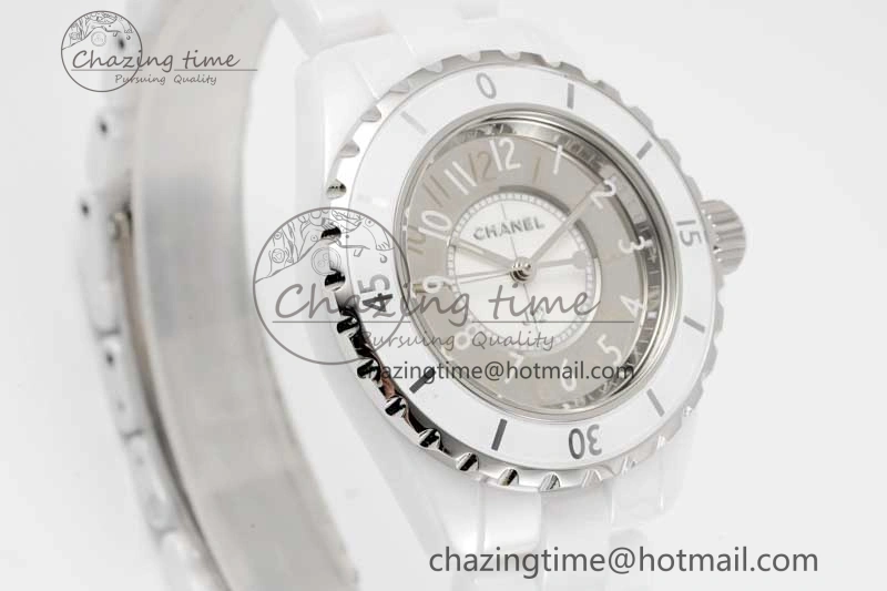 J13 33mm White Ceramic HTF 1:1 Best Edition Mirror Numbers Dial on Bracelet Swiss Quartz NewStyle 10257