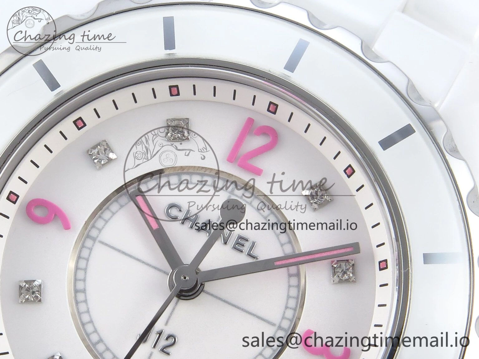 J13 33mm White Ceramic HTF 1:1 Best Edition Pink Dial Diamonds Makers on Bracelet Swiss Quartz Popular 6444