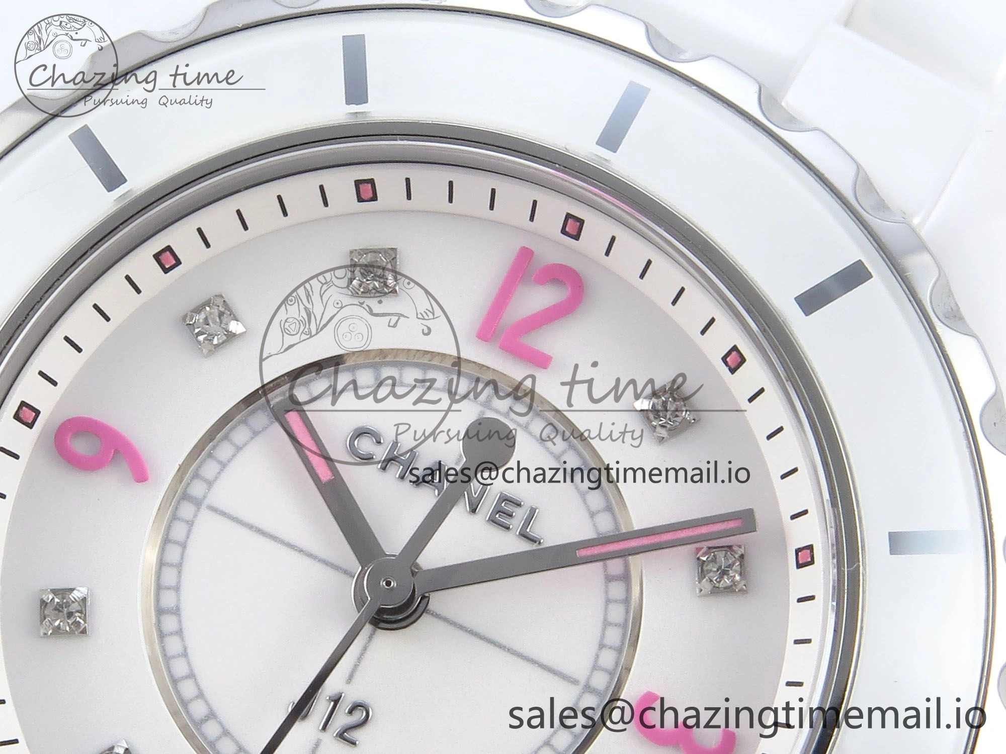 J13 33mm White Ceramic HTF 1:1 Best Edition Pink Dial Diamonds Makers on Bracelet Swiss Quartz Popular 6444