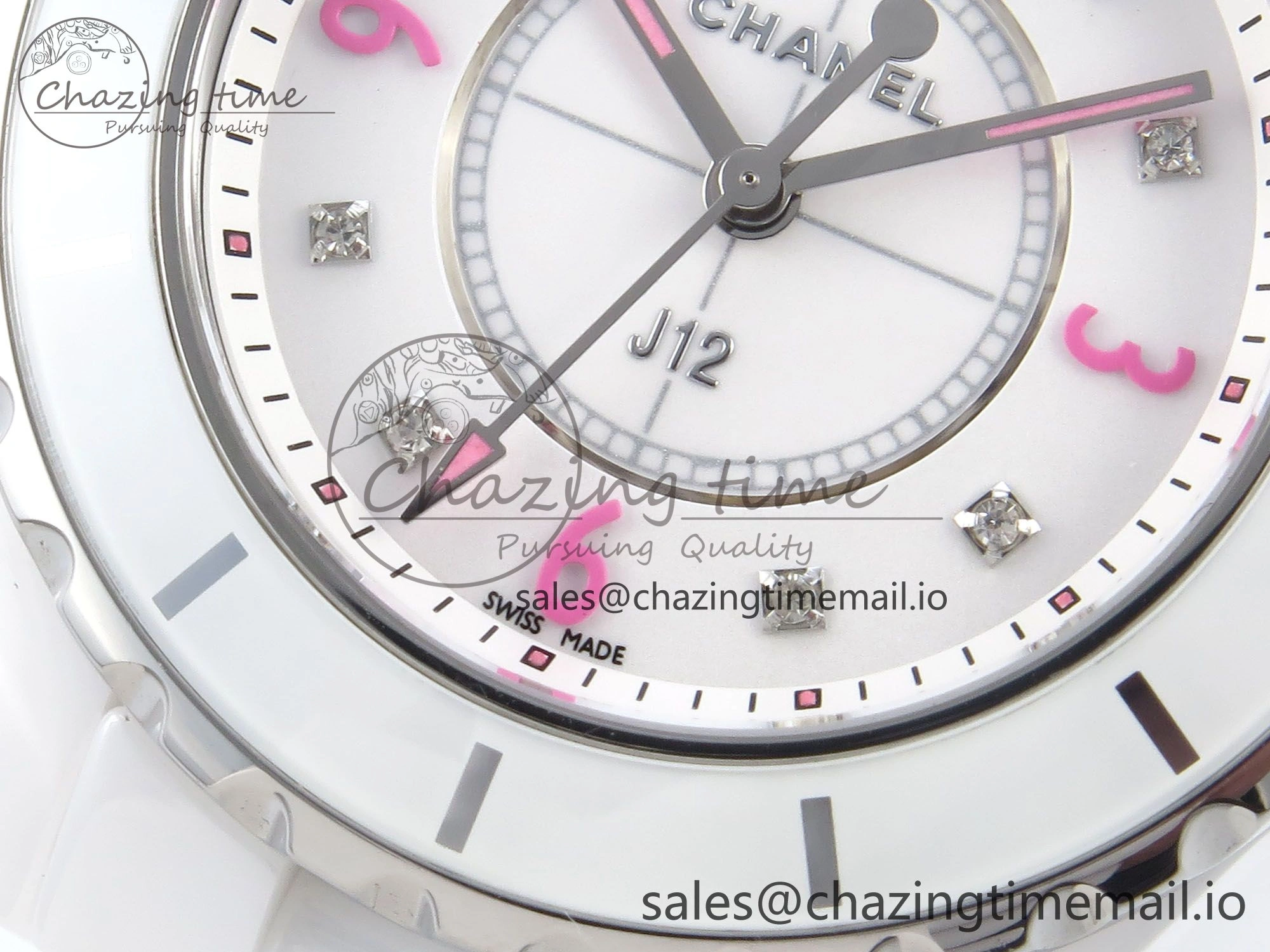 J13 33mm White Ceramic HTF 1:1 Best Edition Pink Dial Diamonds Makers on Bracelet Swiss Quartz Popular 6444