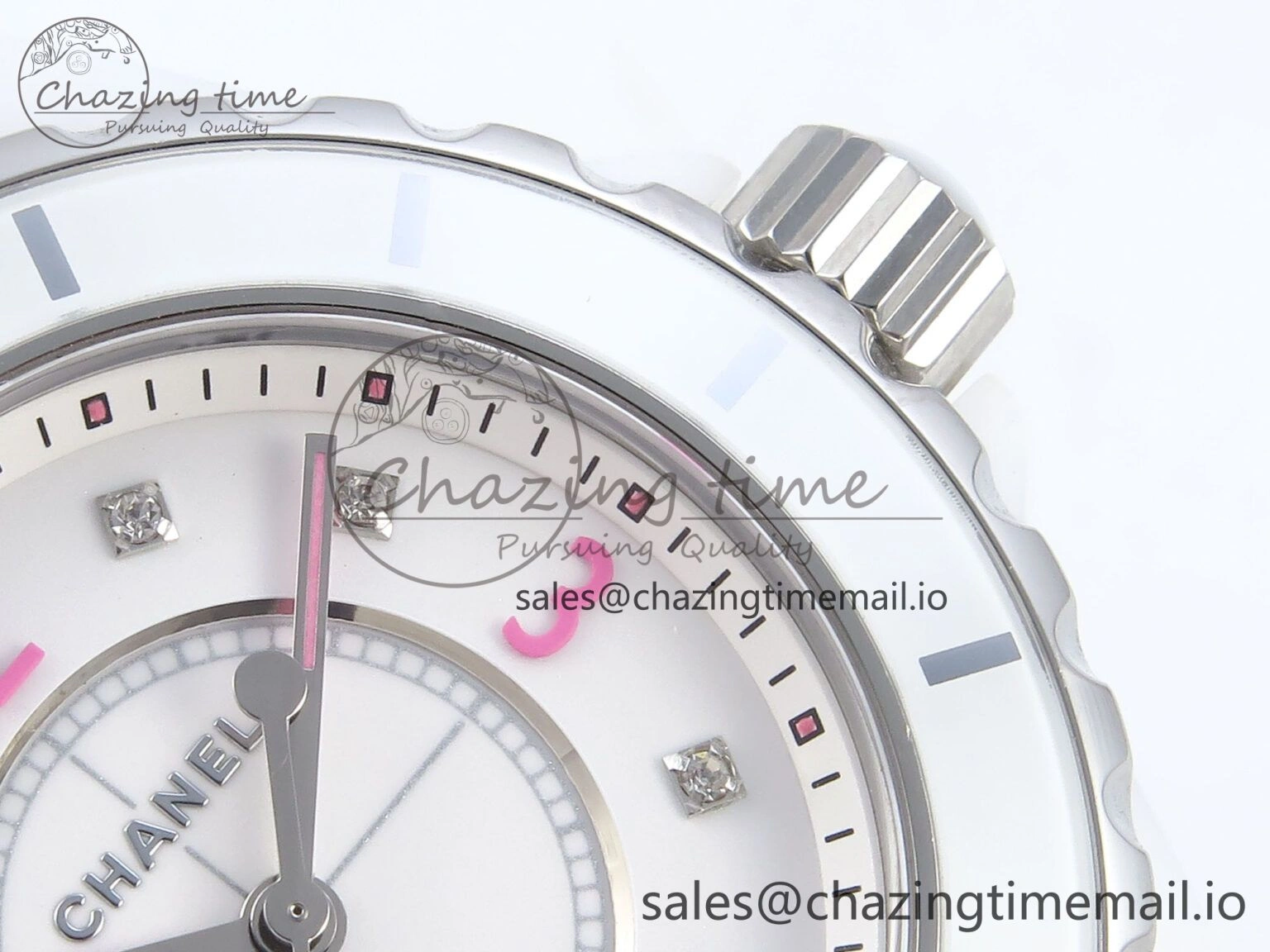 J13 33mm White Ceramic HTF 1:1 Best Edition Pink Dial Diamonds Makers on Bracelet Swiss Quartz Popular 6444