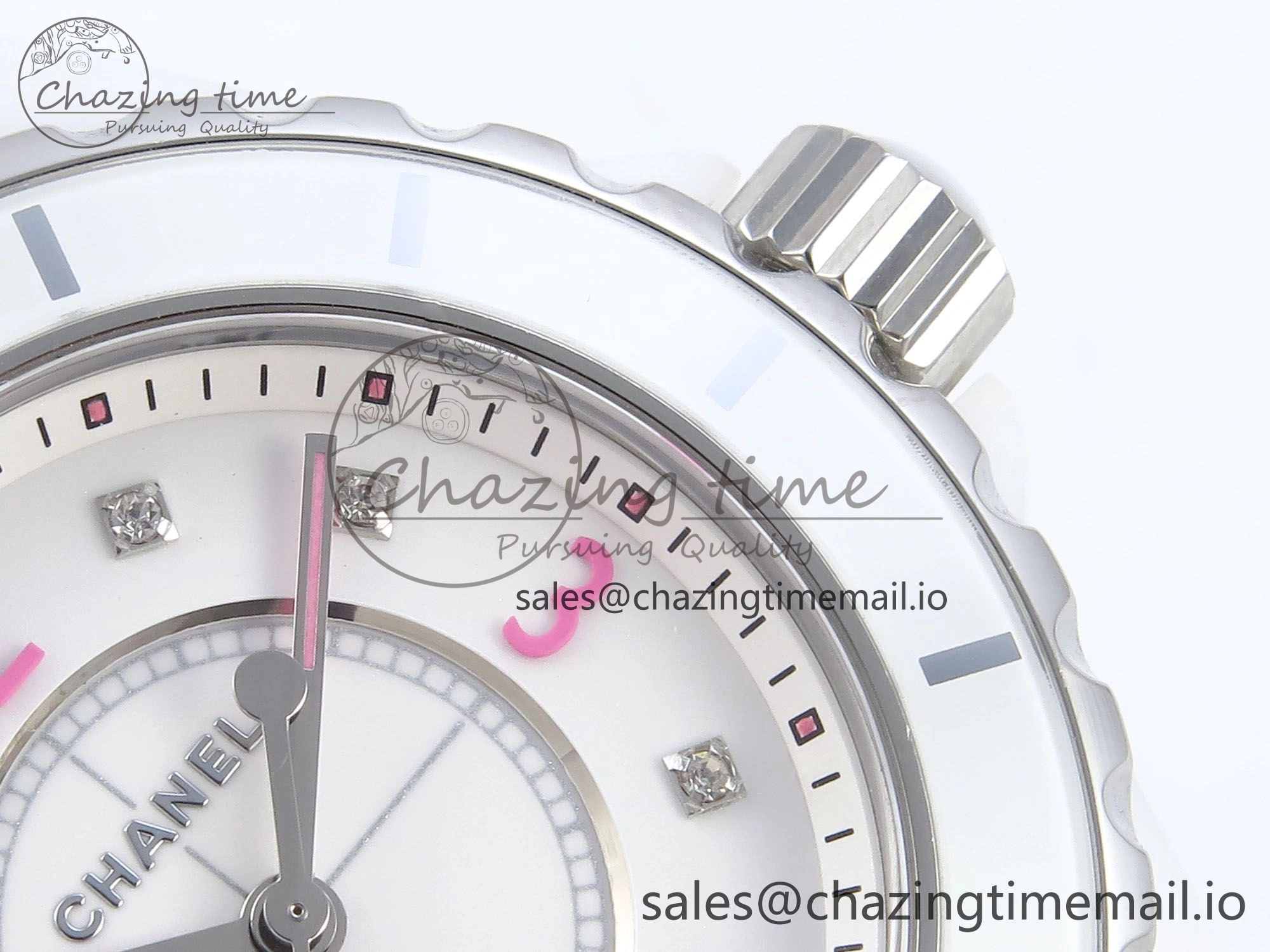 J13 33mm White Ceramic HTF 1:1 Best Edition Pink Dial Diamonds Makers on Bracelet Swiss Quartz Popular 6444