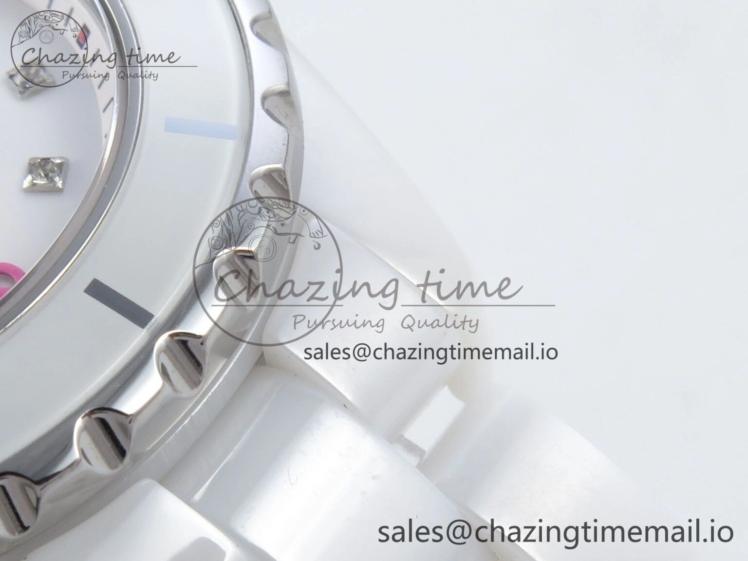 J13 33mm White Ceramic HTF 1:1 Best Edition Pink Dial Diamonds Makers on Bracelet Swiss Quartz Popular 6444