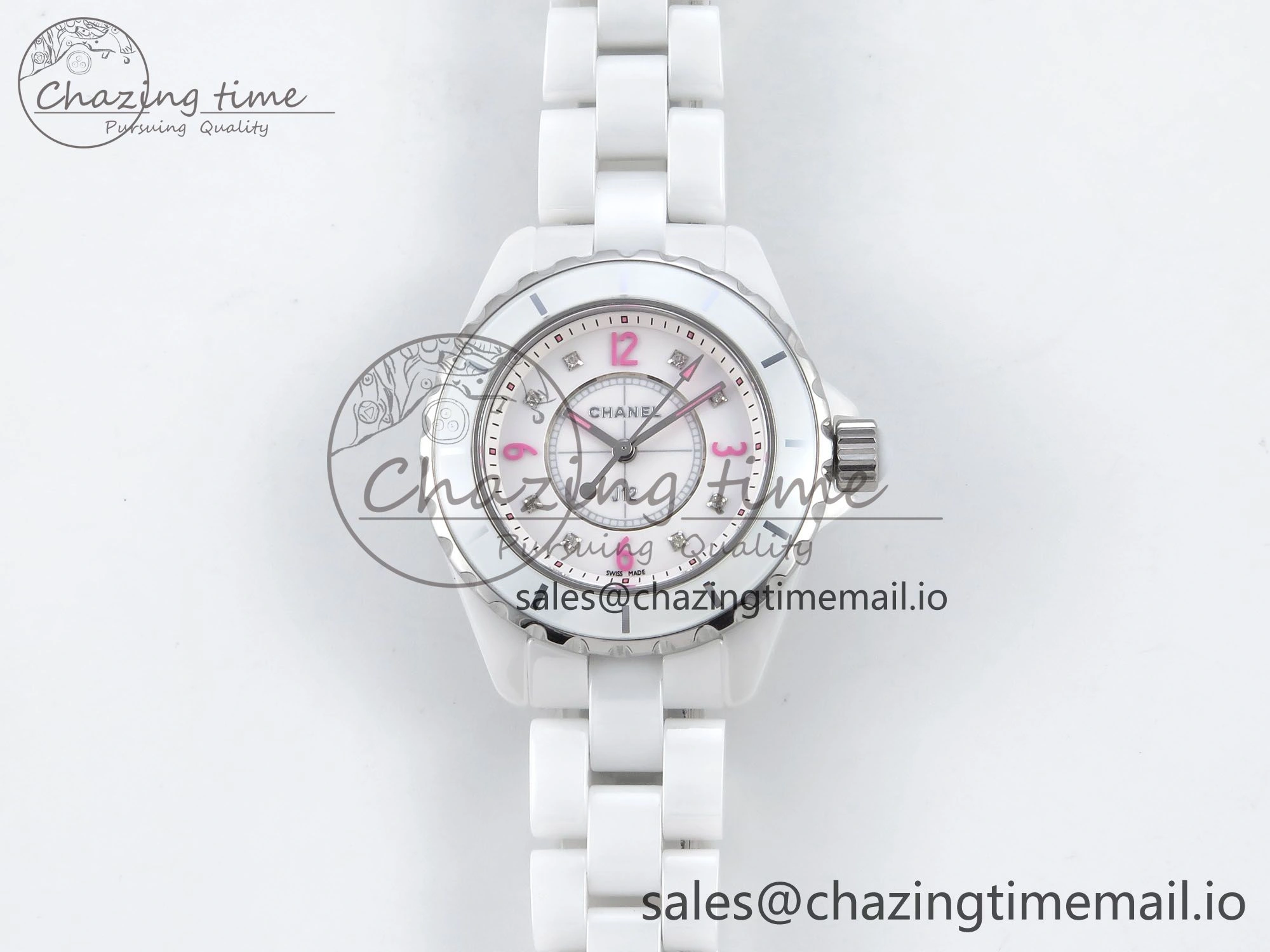 J13 33mm White Ceramic HTF 1:1 Best Edition Pink Dial Diamonds Makers on Bracelet Swiss Quartz Popular 6444