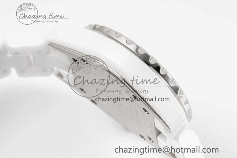 J13 33mm White Ceramic HTF 1:1 Best Edition Pink MOP Dial Diamonds Markers on Bracelet Swiss Quartz Comfortable 6476