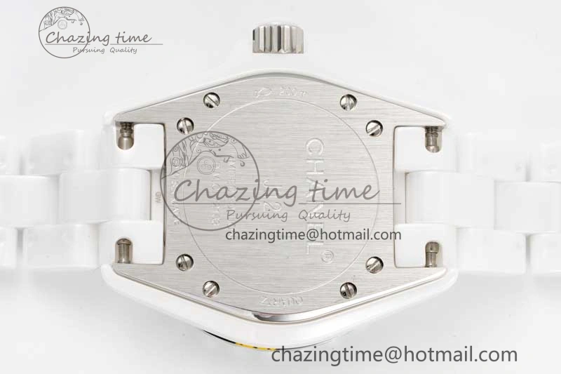 J13 33mm White Ceramic HTF 1:1 Best Edition Pink MOP Dial Diamonds Markers on Bracelet Swiss Quartz Comfortable 6476
