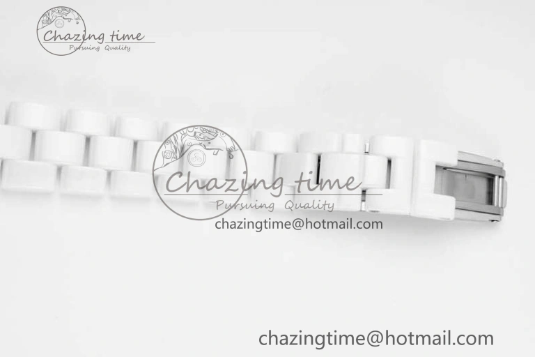J13 33mm White Ceramic HTF 1:1 Best Edition Pink MOP Dial Diamonds Markers on Bracelet Swiss Quartz Comfortable 6476