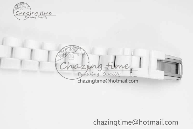 J13 33mm White Ceramic HTF 1:1 Best Edition Pink MOP Dial Diamonds Markers on Bracelet Swiss Quartz Comfortable 6476