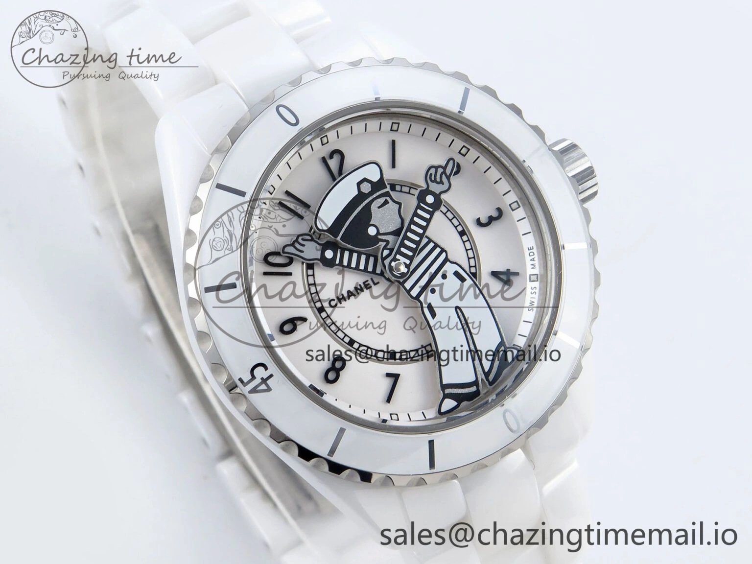 Seasonal J13 33mm White Ceramic HTF 1:1 Best Edition White Boy Pattern Dial on Bracelet A12. 6442