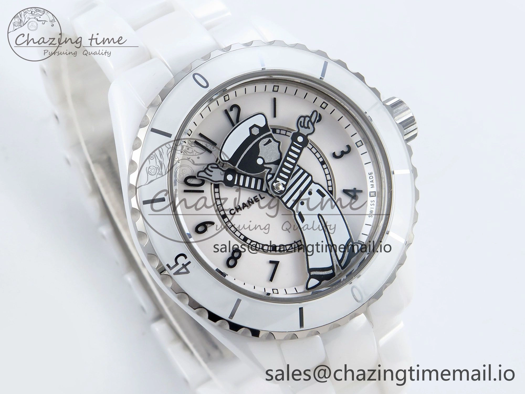 Seasonal J13 33mm White Ceramic HTF 1:1 Best Edition White Boy Pattern Dial on Bracelet A12. 6442