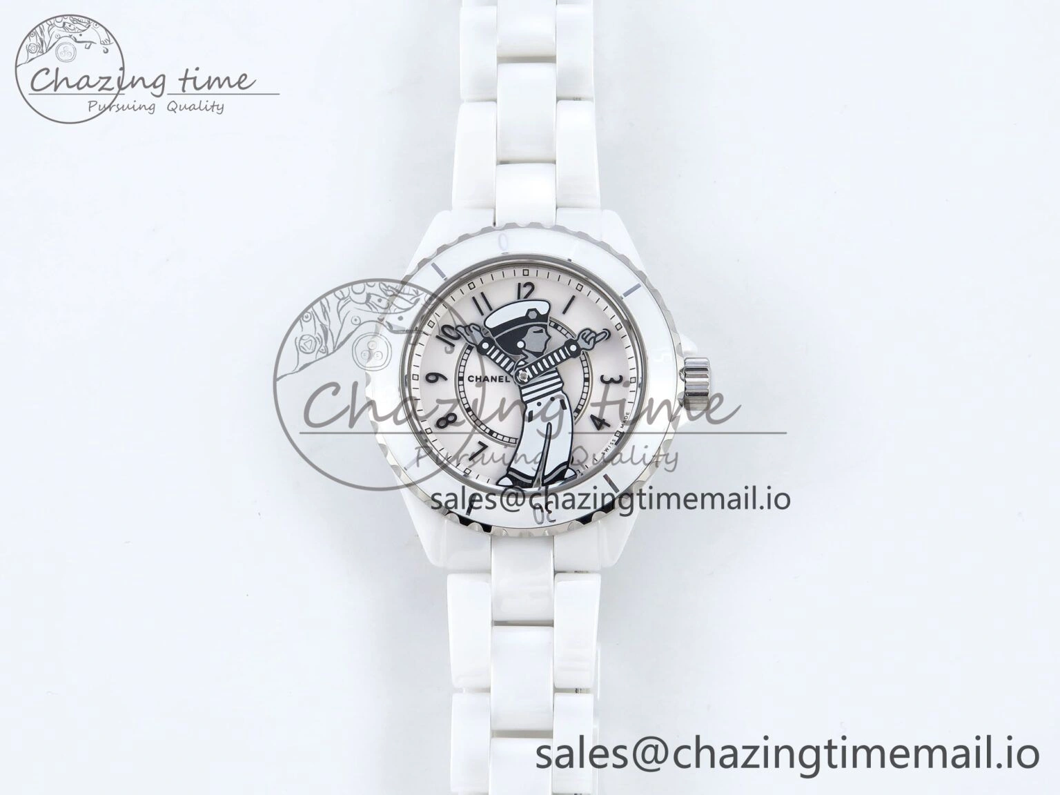 Seasonal J13 33mm White Ceramic HTF 1:1 Best Edition White Boy Pattern Dial on Bracelet A12. 6442