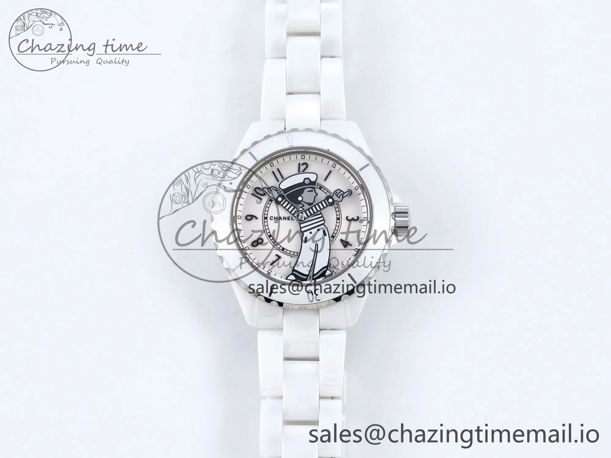 Seasonal J13 33mm White Ceramic HTF 1:1 Best Edition White Boy Pattern Dial on Bracelet A12. 6442