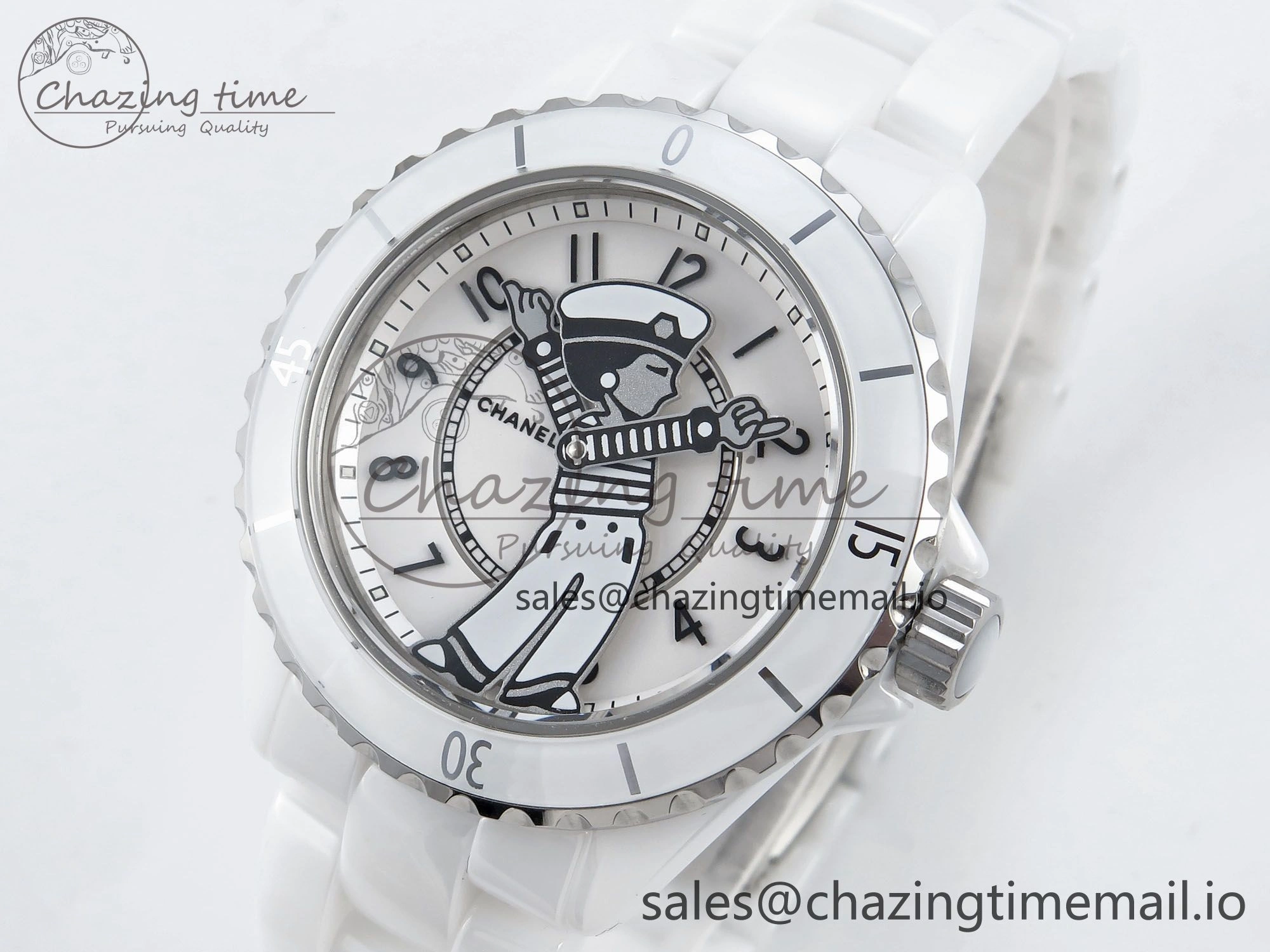 Fashionable J13 33mm White Ceramic HTF 1:1 Best Edition White Boy Pattern Dial on Bracelet A 6434
