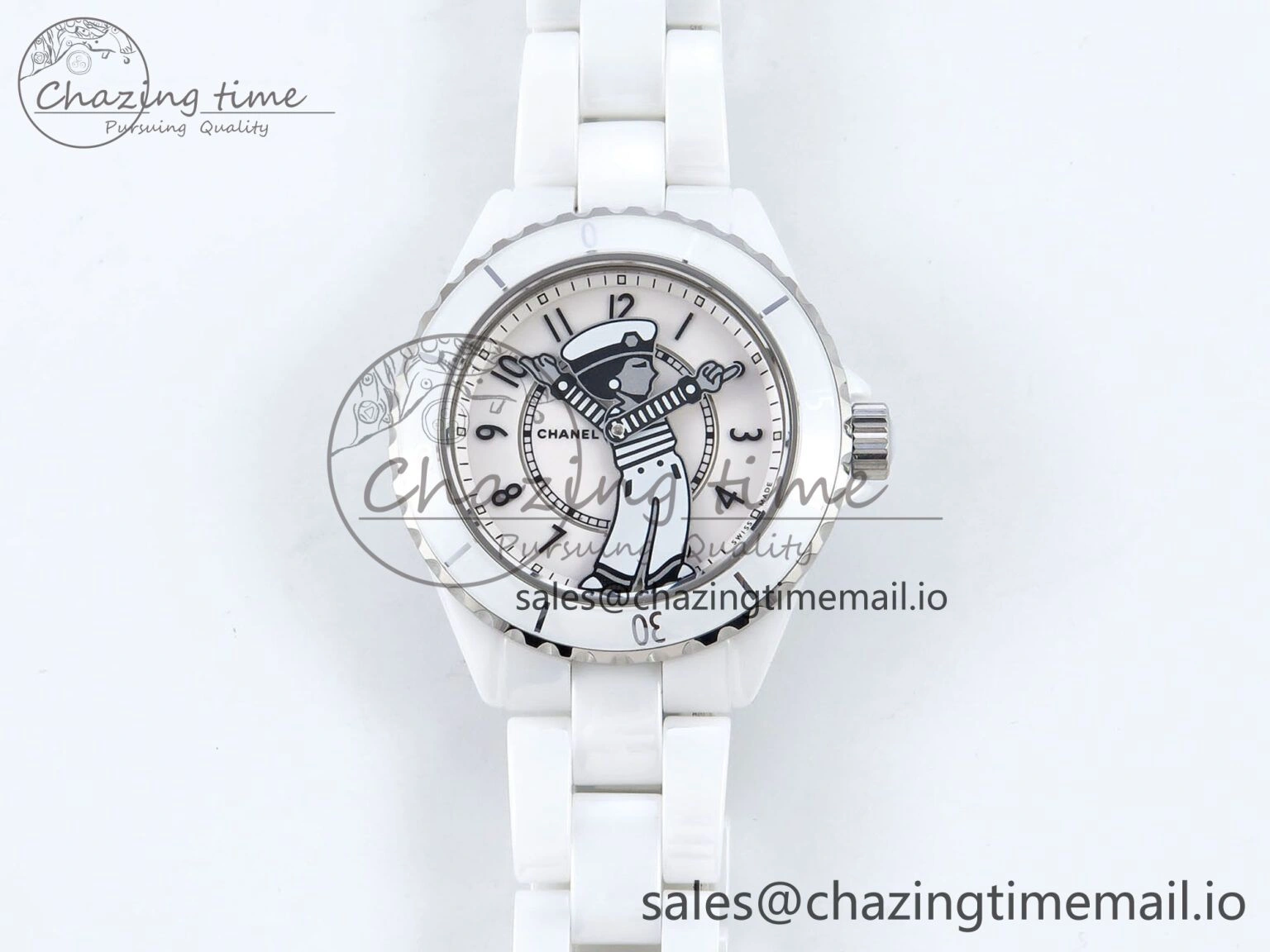 Fashionable J13 33mm White Ceramic HTF 1:1 Best Edition White Boy Pattern Dial on Bracelet A 6434