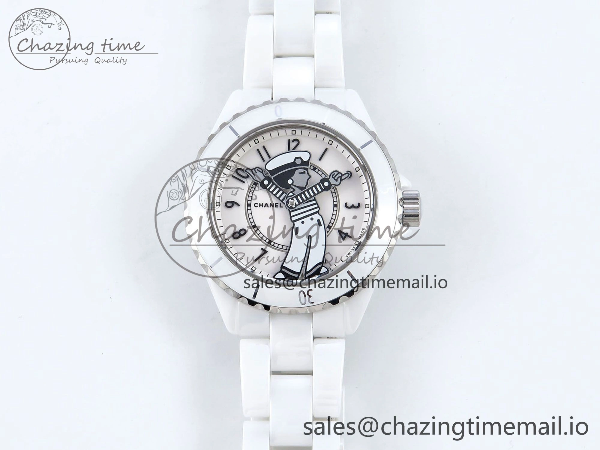 Fashionable J13 33mm White Ceramic HTF 1:1 Best Edition White Boy Pattern Dial on Bracelet A 6434