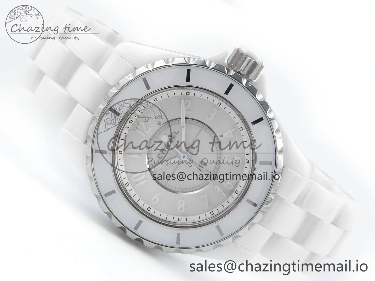 Youthful J13 33mm White Ceramic HTF 1:1 Best Edition White Dial Numbers Makers on Bracelet Swiss Quartz 6446