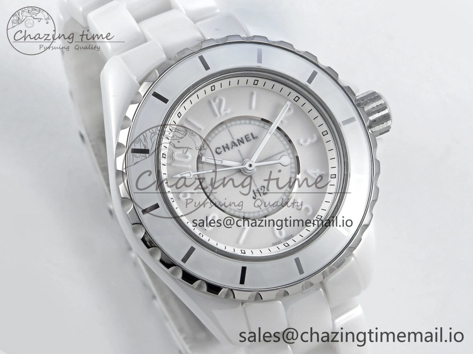 Youthful J13 33mm White Ceramic HTF 1:1 Best Edition White Dial Numbers Makers on Bracelet Swiss Quartz 6446