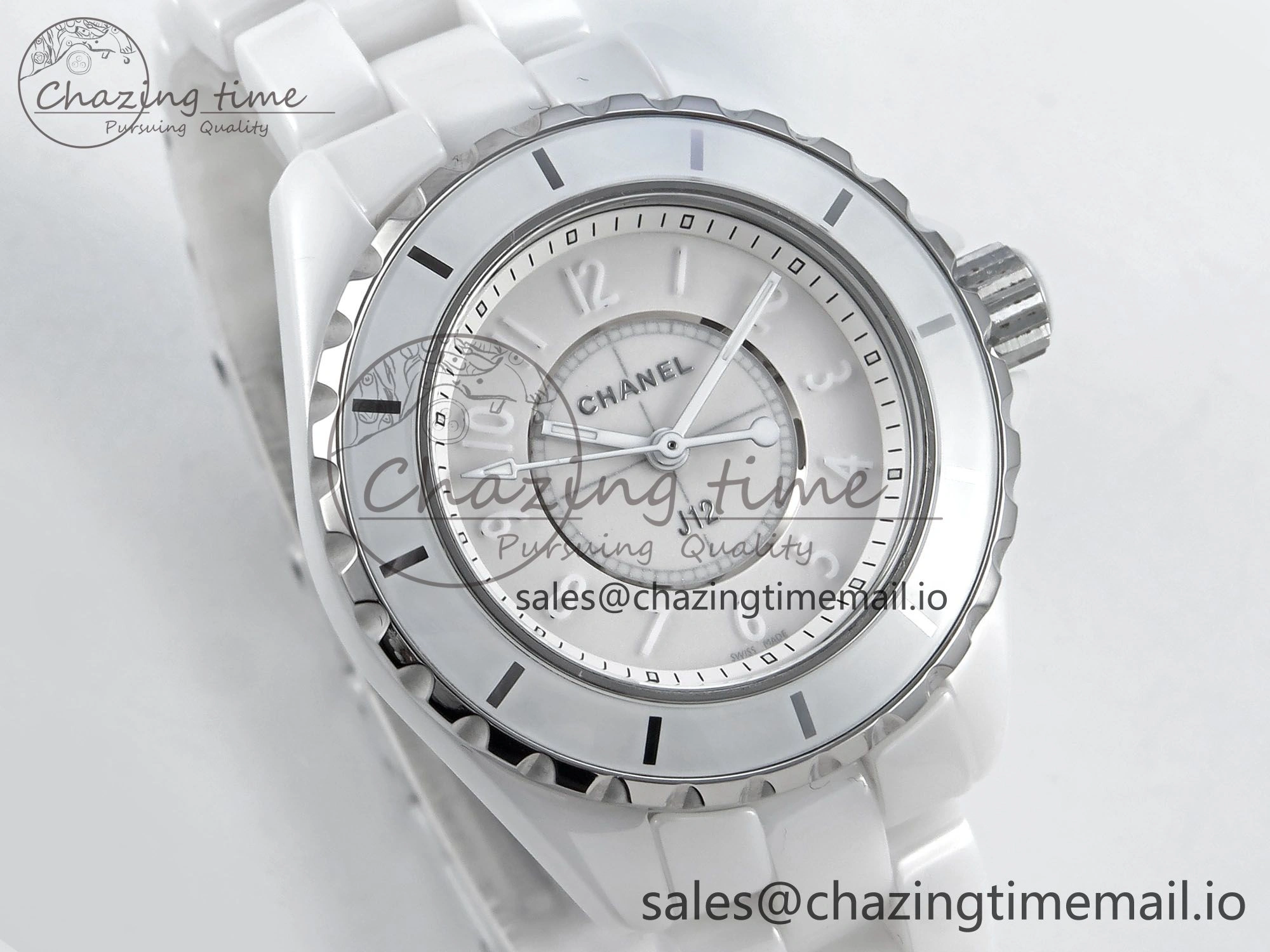 Youthful J13 33mm White Ceramic HTF 1:1 Best Edition White Dial Numbers Makers on Bracelet Swiss Quartz 6446