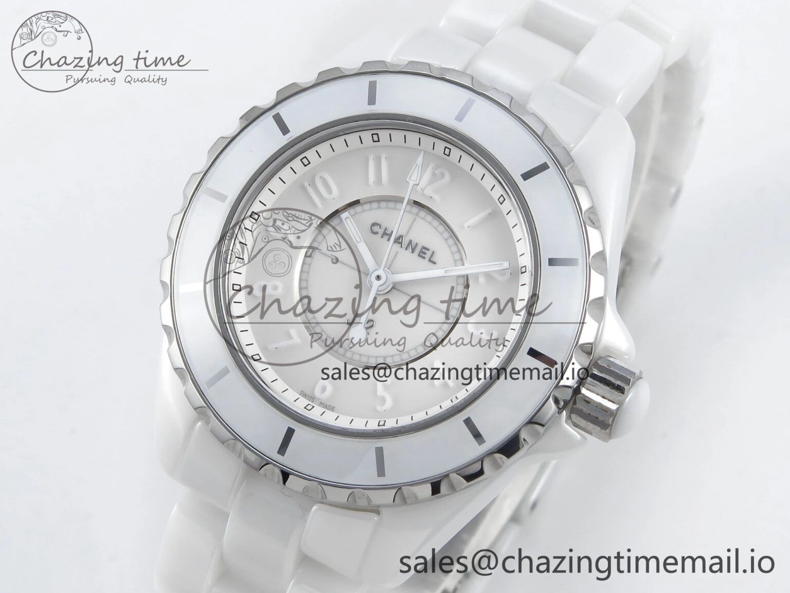 Youthful J13 33mm White Ceramic HTF 1:1 Best Edition White Dial Numbers Makers on Bracelet Swiss Quartz 6446
