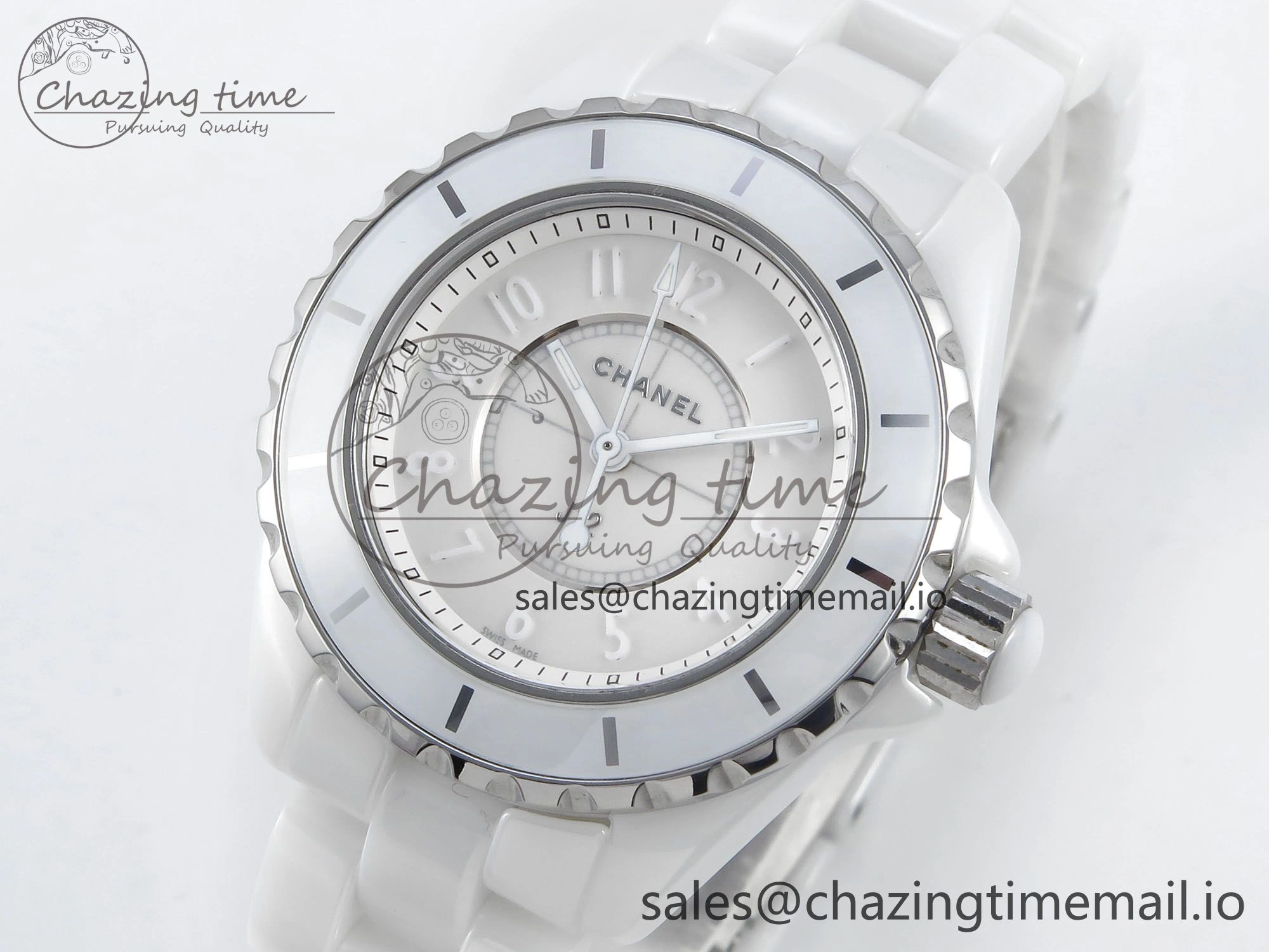 Youthful J13 33mm White Ceramic HTF 1:1 Best Edition White Dial Numbers Makers on Bracelet Swiss Quartz 6446
