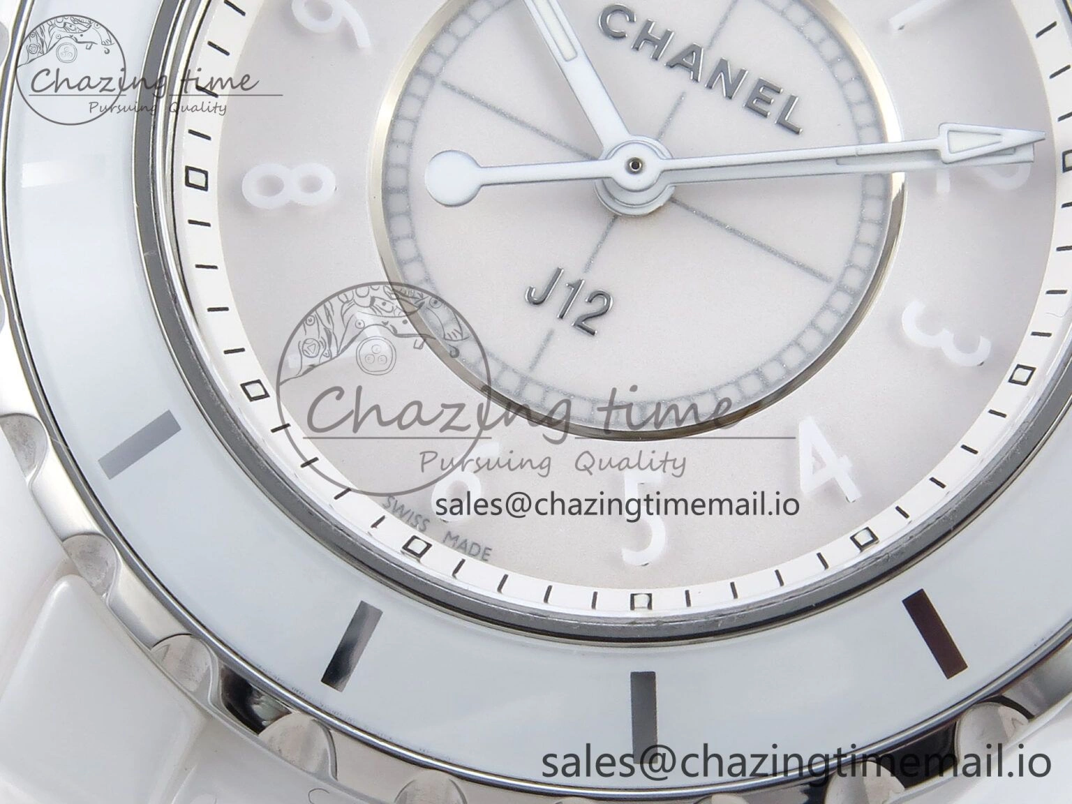 Youthful J13 33mm White Ceramic HTF 1:1 Best Edition White Dial Numbers Makers on Bracelet Swiss Quartz 6446