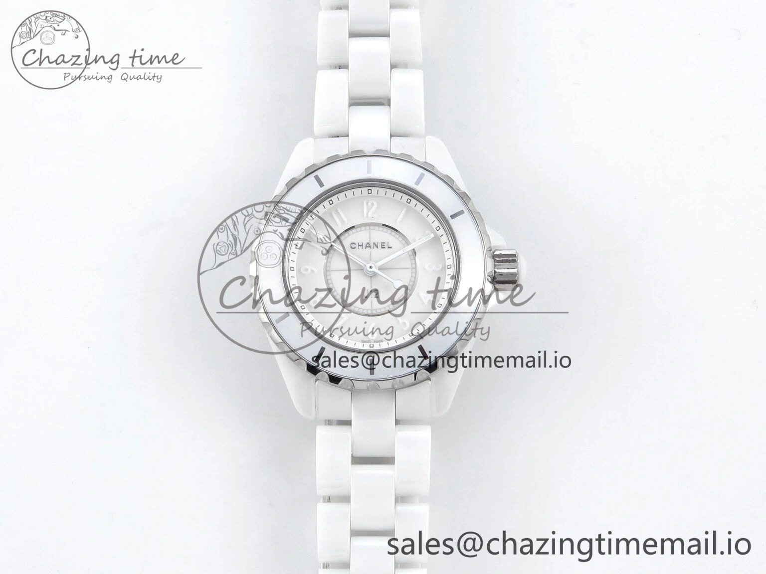 Youthful J13 33mm White Ceramic HTF 1:1 Best Edition White Dial Numbers Makers on Bracelet Swiss Quartz 6446