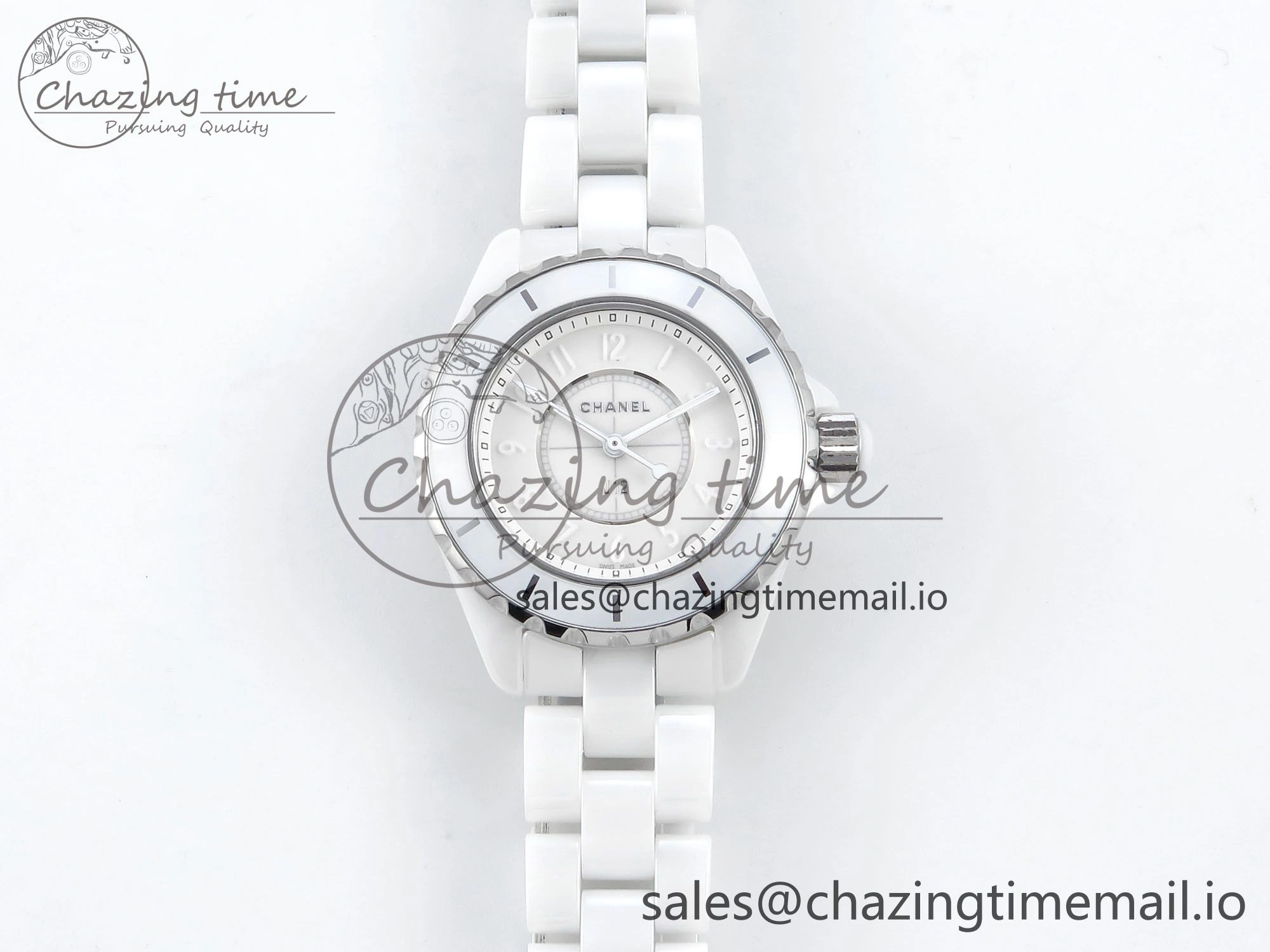 Youthful J13 33mm White Ceramic HTF 1:1 Best Edition White Dial Numbers Makers on Bracelet Swiss Quartz 6446