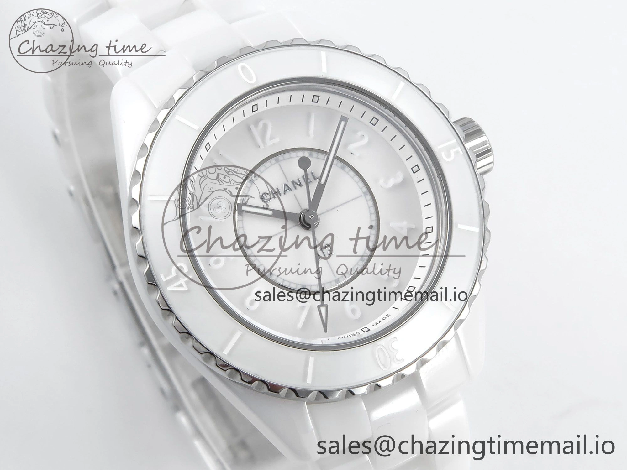 Reliable J13 33mm White Ceramic HTF 1:1 Best Edition White Dial Numbers Makers on Bracelet Swiss Quartz 6428