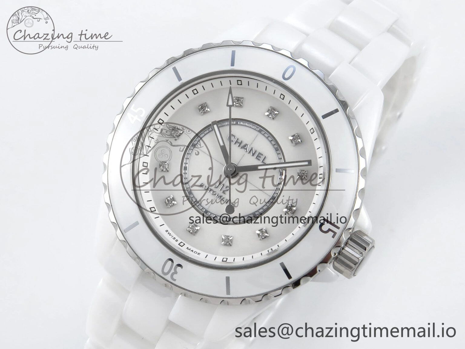 J13 33mm White Ceramic HTF 1:1 Best Edition White Diamonds Dial on Bracelet A12. Modern 6427