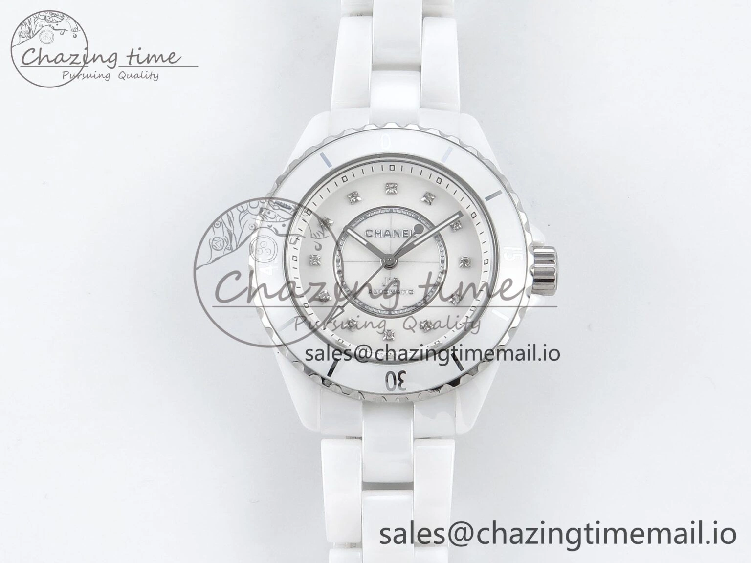 J13 33mm White Ceramic HTF 1:1 Best Edition White Diamonds Dial on Bracelet A12. Modern 6427