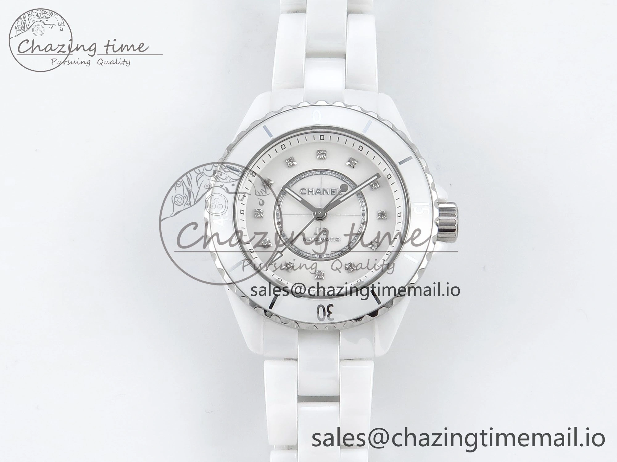 J13 33mm White Ceramic HTF 1:1 Best Edition White Diamonds Dial on Bracelet A12. Modern 6427