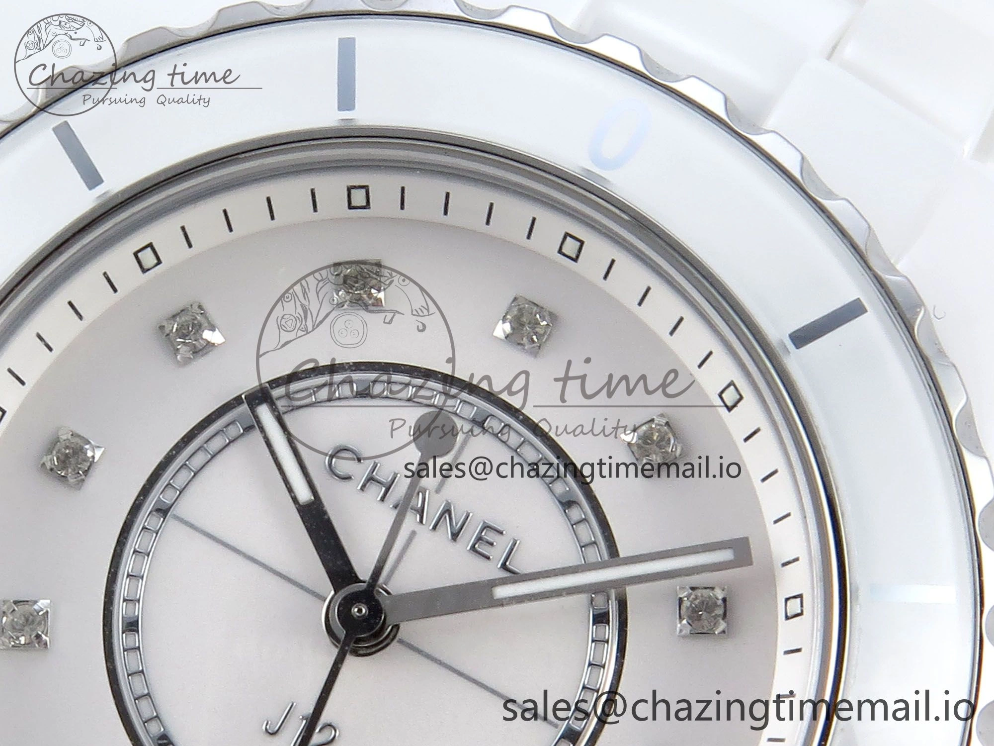 SoftTouch J13 33mm White Ceramic HTF 1:1 Best Edition White Diamonds Dial on Bracelet Swiss Quartz 6430