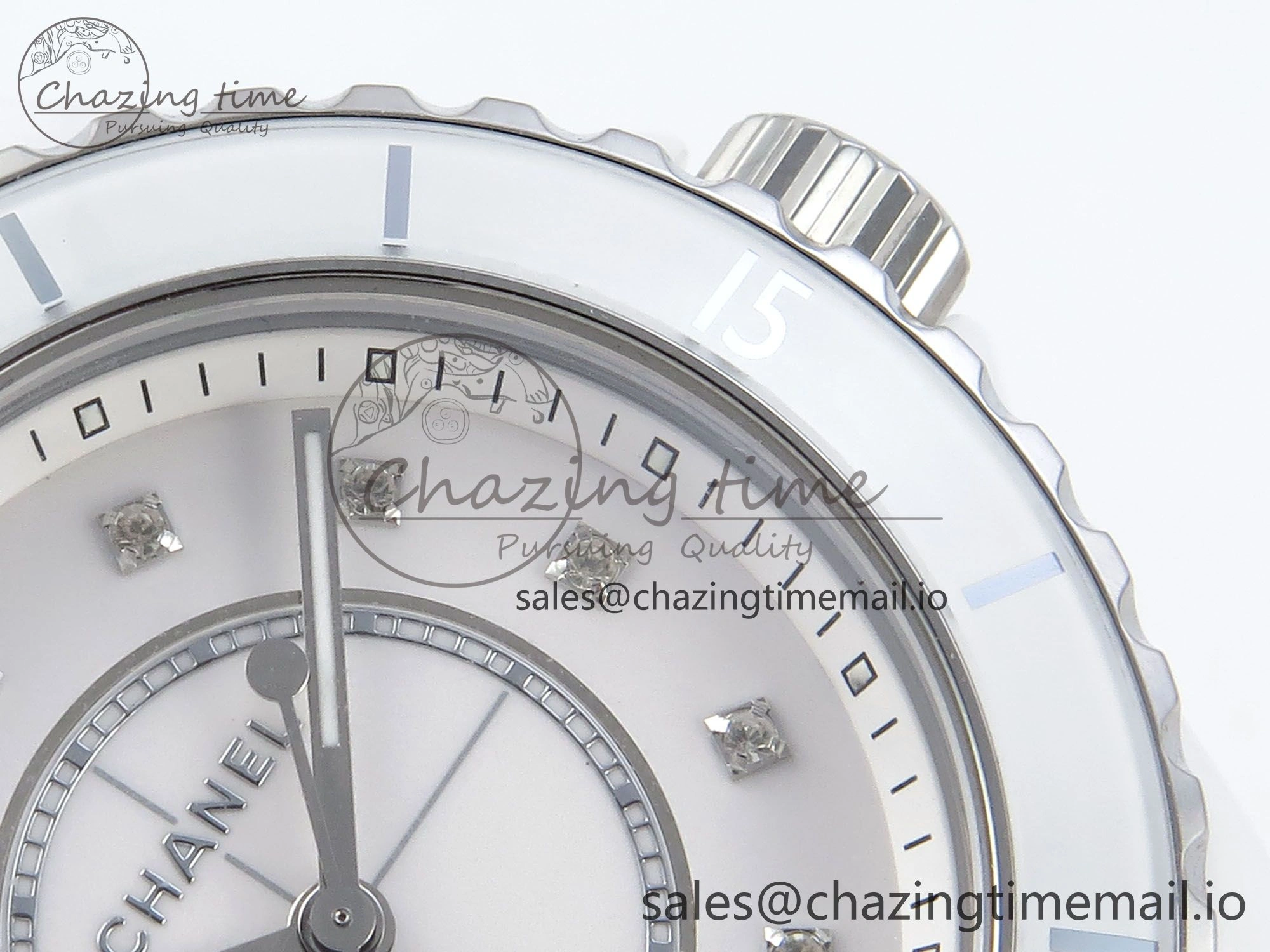 SoftTouch J13 33mm White Ceramic HTF 1:1 Best Edition White Diamonds Dial on Bracelet Swiss Quartz 6430
