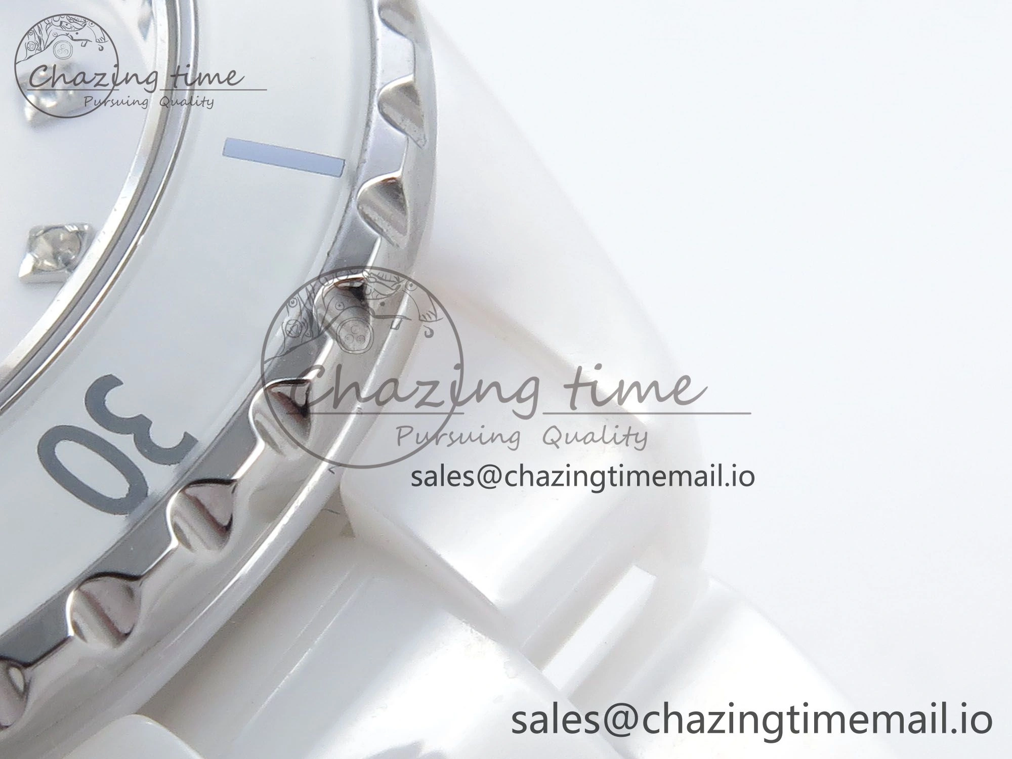 SoftTouch J13 33mm White Ceramic HTF 1:1 Best Edition White Diamonds Dial on Bracelet Swiss Quartz 6430