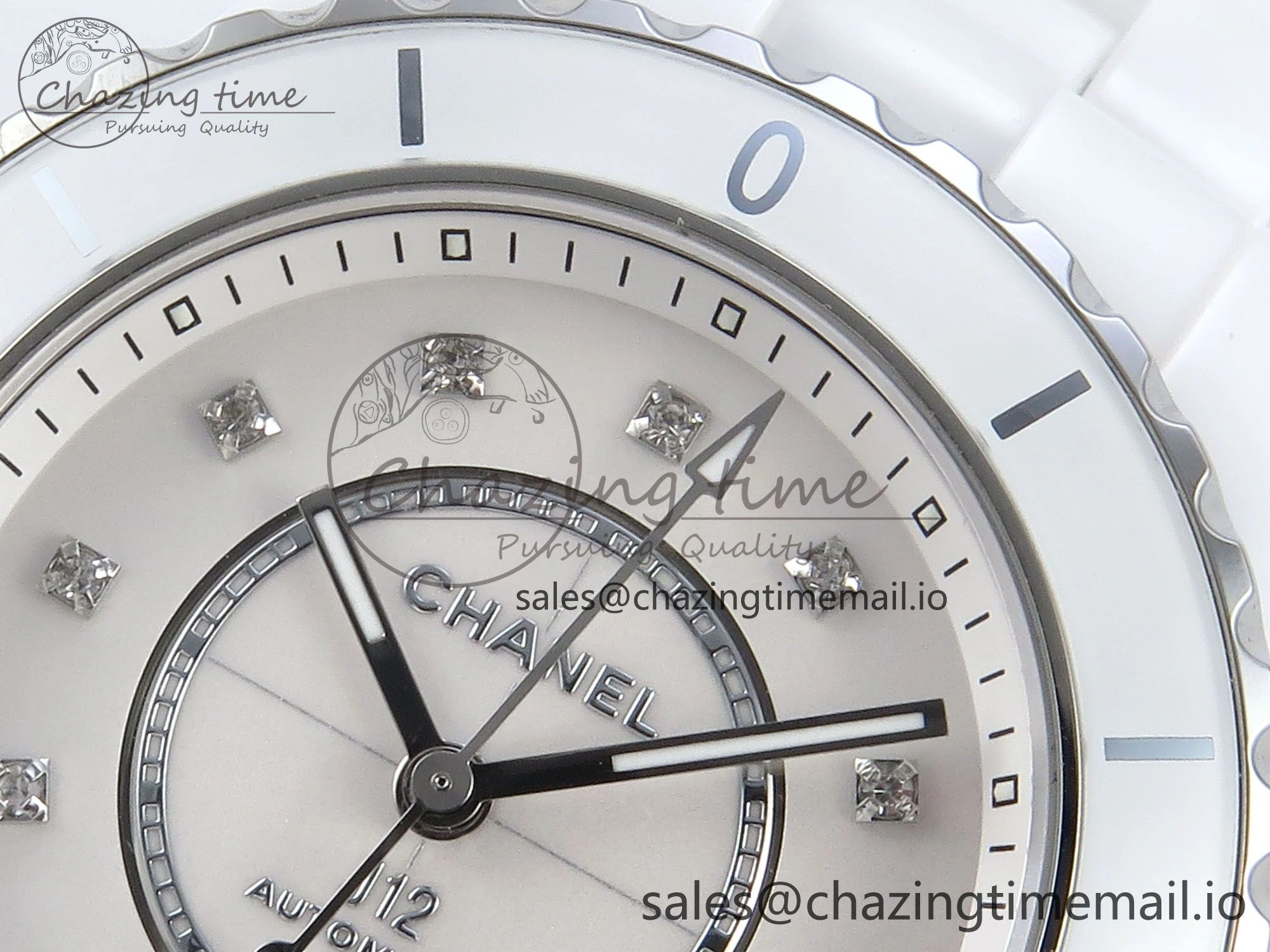 J13 33mm White Ceramic HTF 1:1 Best Edition White MOP Dial Diamonds Markers on Bracelet A12. Refined 6426
