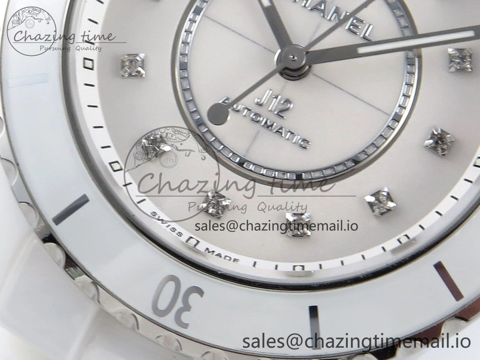 J13 33mm White Ceramic HTF 1:1 Best Edition White MOP Dial Diamonds Markers on Bracelet A12. Refined 6426