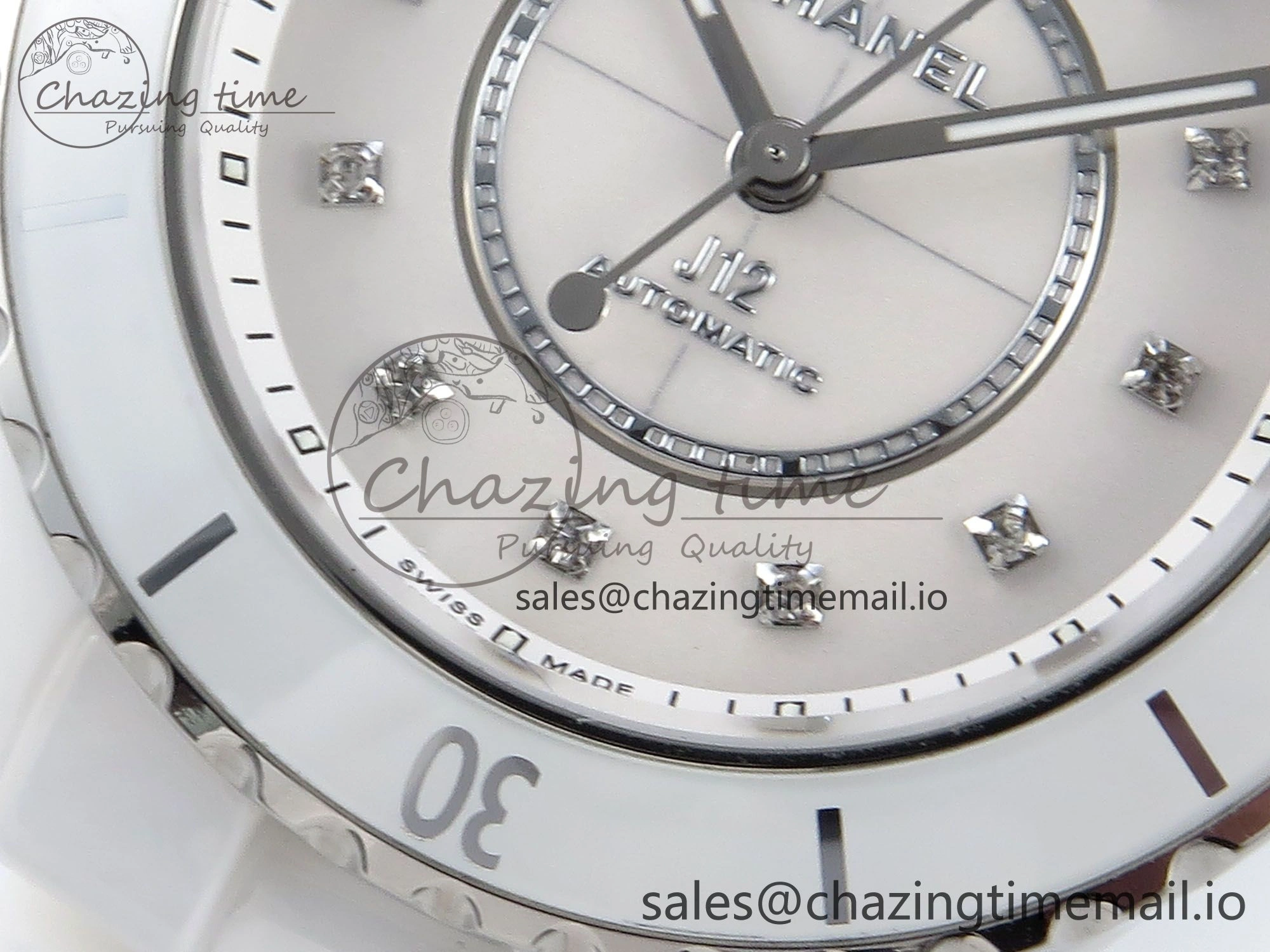 J13 33mm White Ceramic HTF 1:1 Best Edition White MOP Dial Diamonds Markers on Bracelet A12. Refined 6426