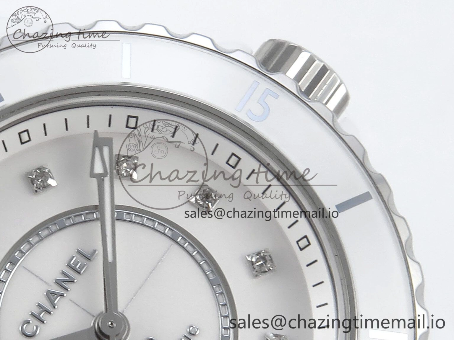 J13 33mm White Ceramic HTF 1:1 Best Edition White MOP Dial Diamonds Markers on Bracelet A12. Refined 6426