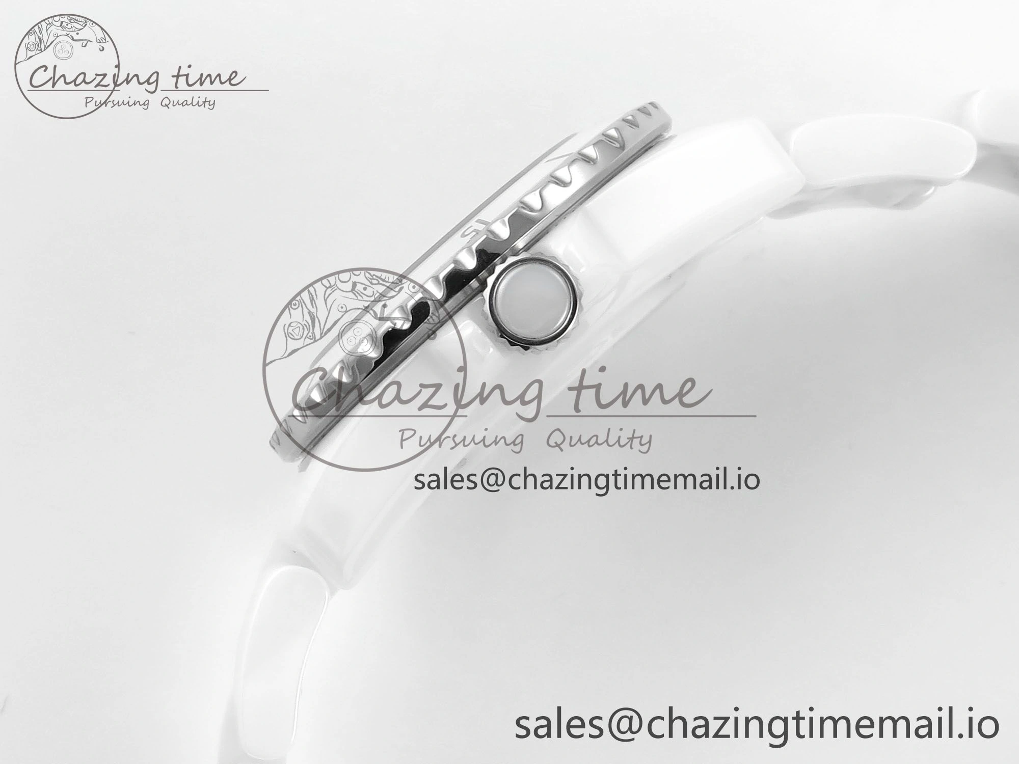 J13 33mm White Ceramic HTF 1:1 Best Edition White MOP Dial Diamonds Markers on Bracelet A12. Refined 6426