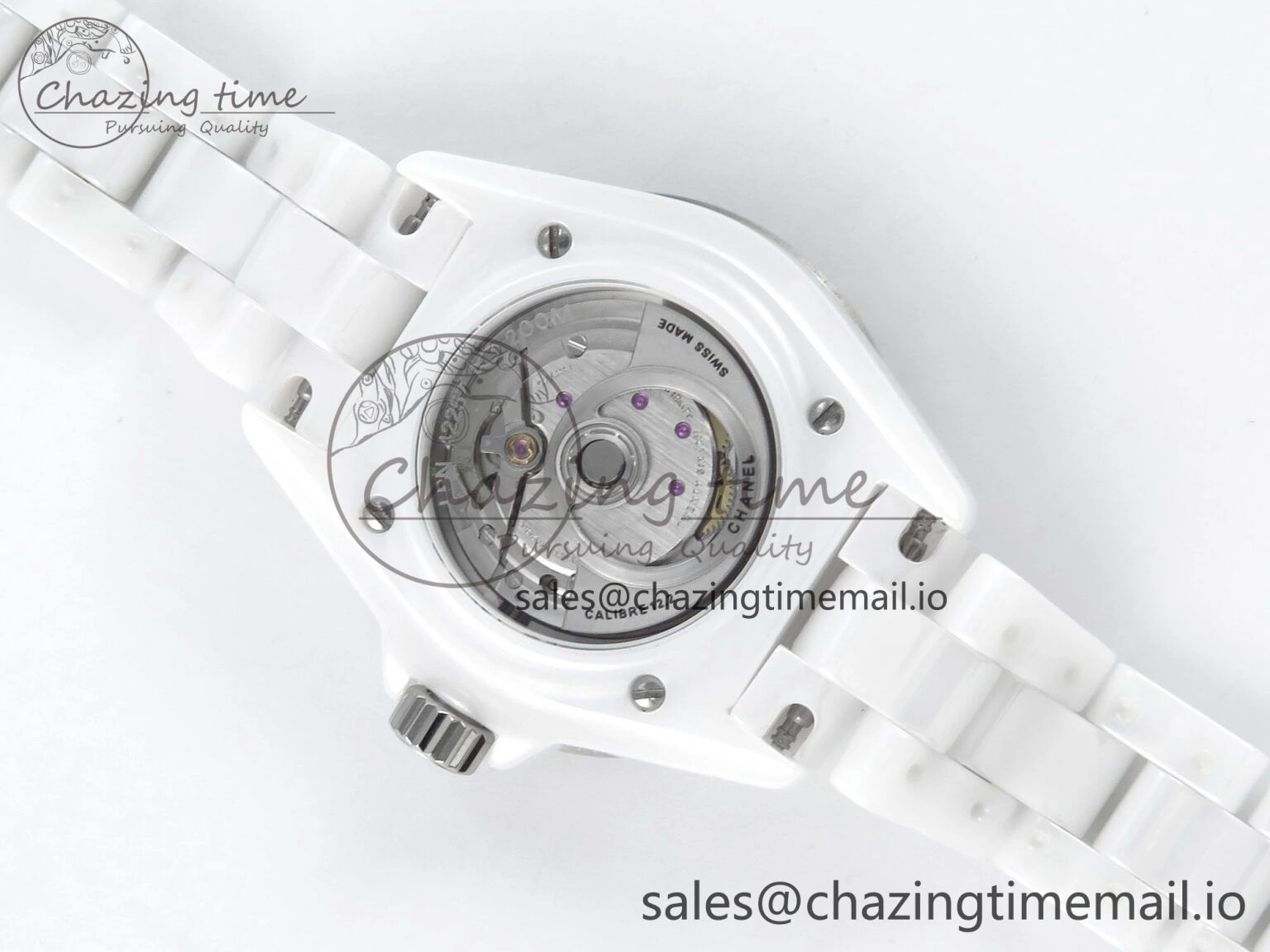 J13 33mm White Ceramic HTF 1:1 Best Edition White MOP Dial Diamonds Markers on Bracelet A12. Refined 6426