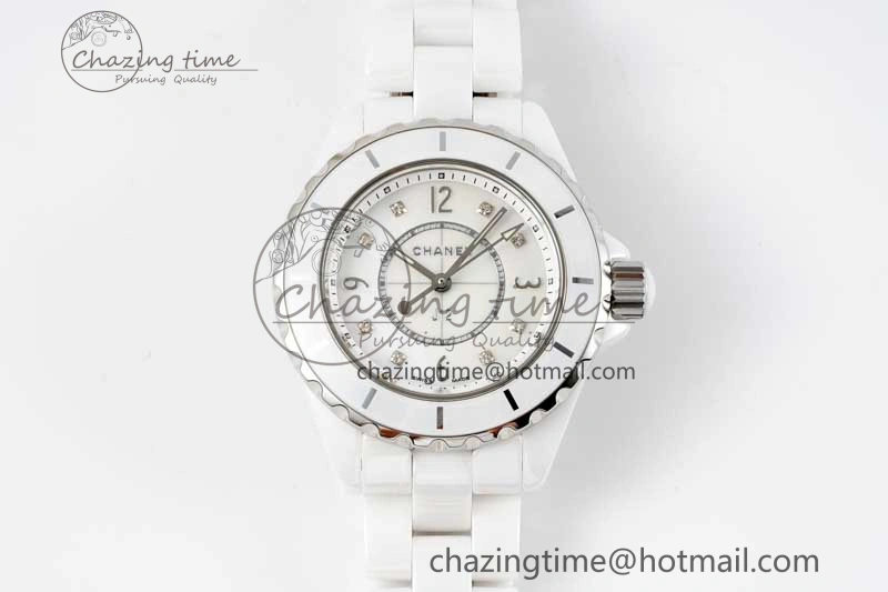 Timeless J13 33mm White Ceramic HTF 1:1 Best Edition White MOP Dial on Bracelet Swiss Quartz 6474