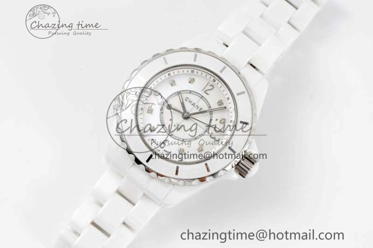 Timeless J13 33mm White Ceramic HTF 1:1 Best Edition White MOP Dial on Bracelet Swiss Quartz 6474