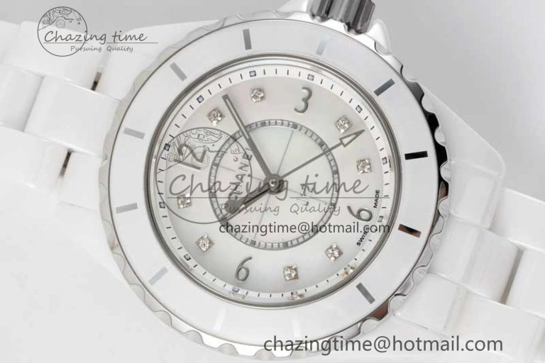 Timeless J13 33mm White Ceramic HTF 1:1 Best Edition White MOP Dial on Bracelet Swiss Quartz 6474