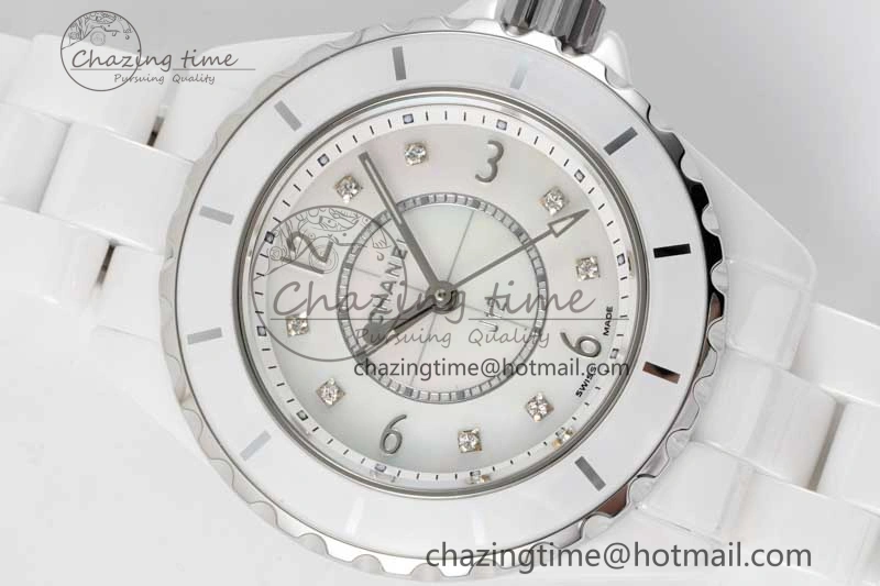 Timeless J13 33mm White Ceramic HTF 1:1 Best Edition White MOP Dial on Bracelet Swiss Quartz 6474