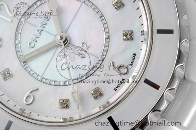 Timeless J13 33mm White Ceramic HTF 1:1 Best Edition White MOP Dial on Bracelet Swiss Quartz 6474