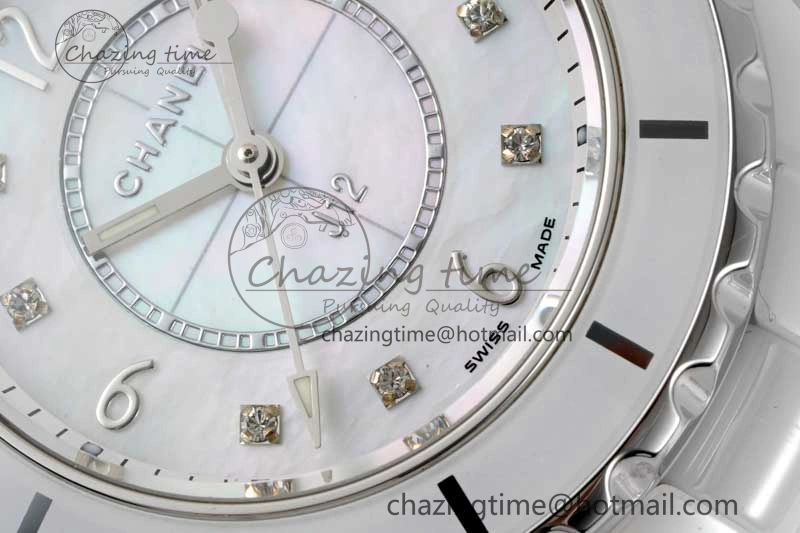 Timeless J13 33mm White Ceramic HTF 1:1 Best Edition White MOP Dial on Bracelet Swiss Quartz 6474