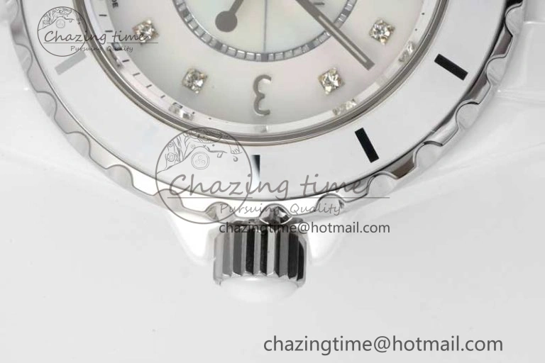 Timeless J13 33mm White Ceramic HTF 1:1 Best Edition White MOP Dial on Bracelet Swiss Quartz 6474