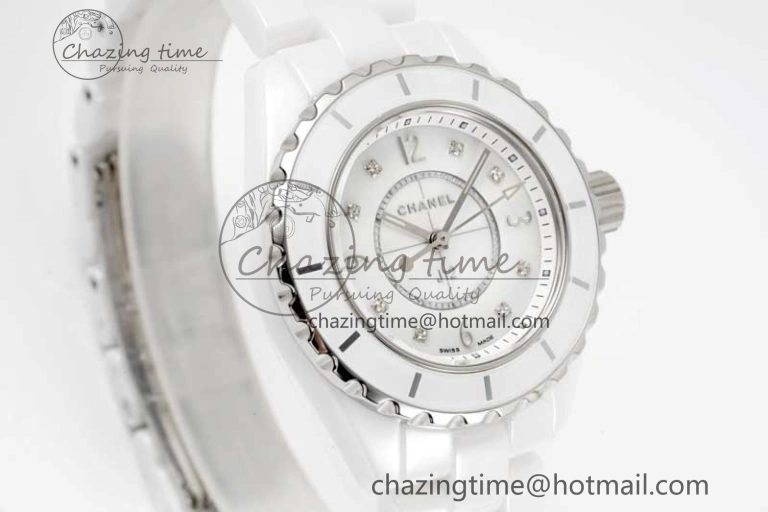 Timeless J13 33mm White Ceramic HTF 1:1 Best Edition White MOP Dial on Bracelet Swiss Quartz 6474