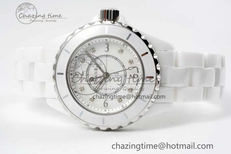 Timeless J13 33mm White Ceramic HTF 1:1 Best Edition White MOP Dial on Bracelet Swiss Quartz 6474